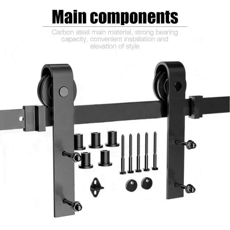 

1.83m Sliding Barn Wooden Door Hardware Kit Top Mounted Hanger Track Black Steel Closet Door Roller Rail For Single Door HWC