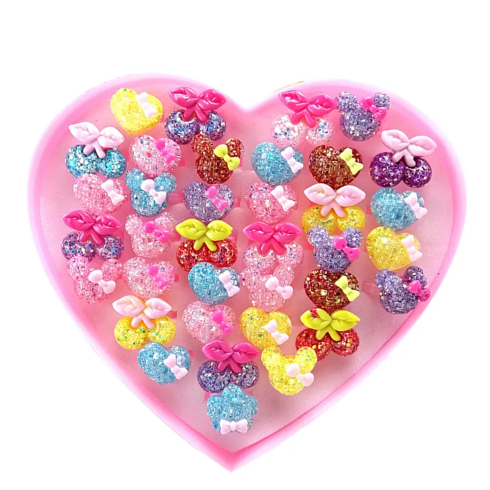 36pcs (Shiny) Креативный подарочный набор для девочек, кольцо в форме сердца, коробка для детей, кольцо с героями мультфильмов, ролевые игрушки, наряды, кольца, подарок для маленьких девочек, случайный цвет - Цвет: 36pcs (Shiny)