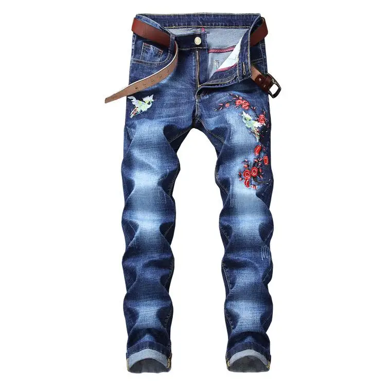 

New Arrivals Men's Fashion Straight Jeans Distressed Denim Pants Winter Ripped Denim Trousers