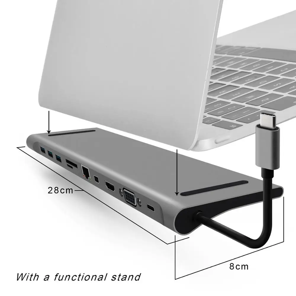 Док станция для ноутбука USB C несколько портов с HDMI/VGA/SD/TF/Mini DP/RJ45/USB 3 0/Аудио/Type