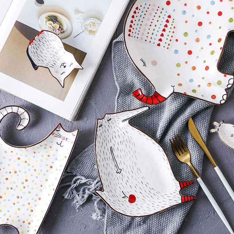 

Animal Ceramic Plate Tableware Steak Salad Breakfast Plate Cartoon Cute Dessert Snack Simple Kitchen Accessories