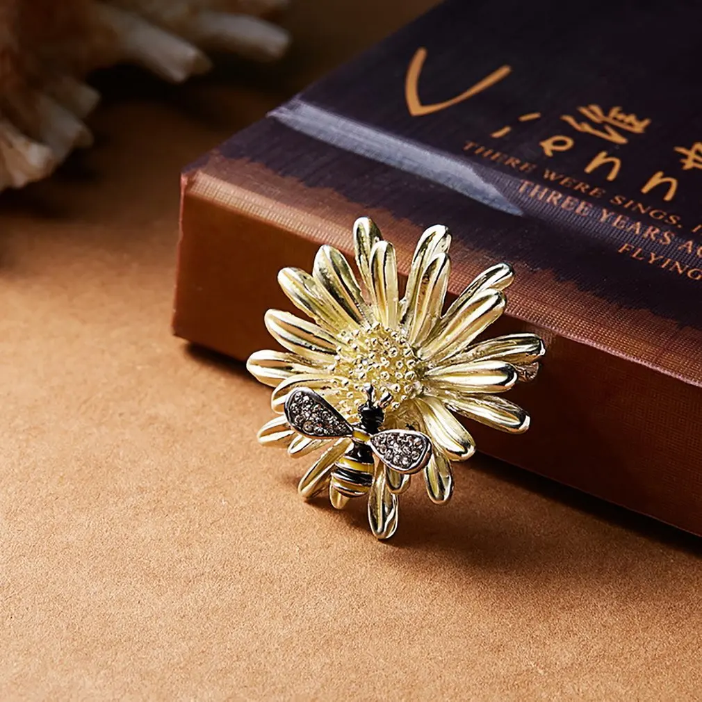 Креативный Сплав Брошь Подсолнух пчела Стразы Декор-брошь ювелирные изделия для