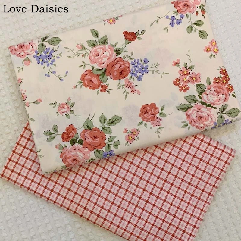 100% хлопок элегантная красная фиолетовая розовая роза клетчатая ткань DIY для
