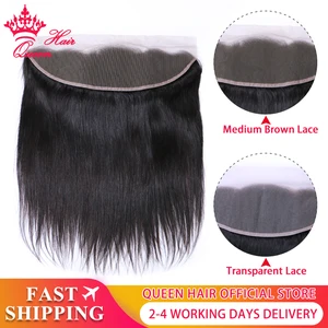 Прямые бразильские волосы Queen Hair, 13x4, прозрачная сетка, Фронтальная застежка, 100% натуральные волосы, средне-коричневые, швейцарские волосы