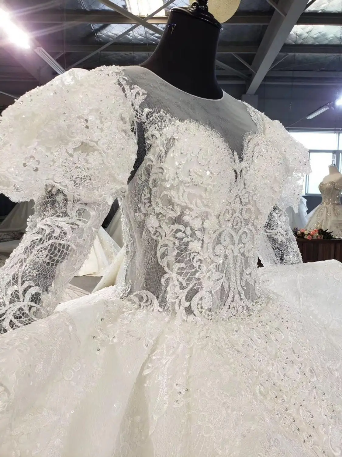 CloverBridal newest 2020 Autumn white lace tulle платье robe свадебные платья long train high quality bridal dresses