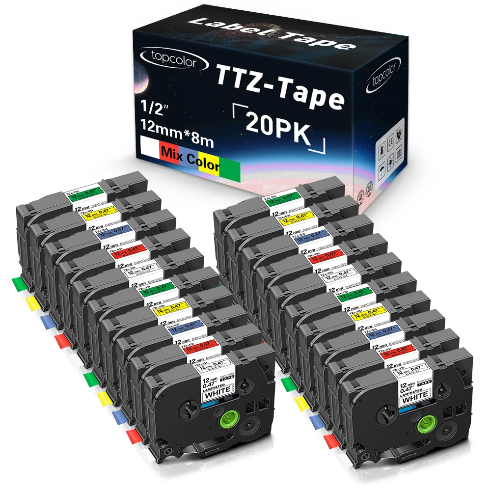 

20PK tz231 231 Tape tz 231 431 531 631 731 12mm Label Tape Laminated Tape Sticker Fit Brother Labeller P Touch PT100H D450 D210