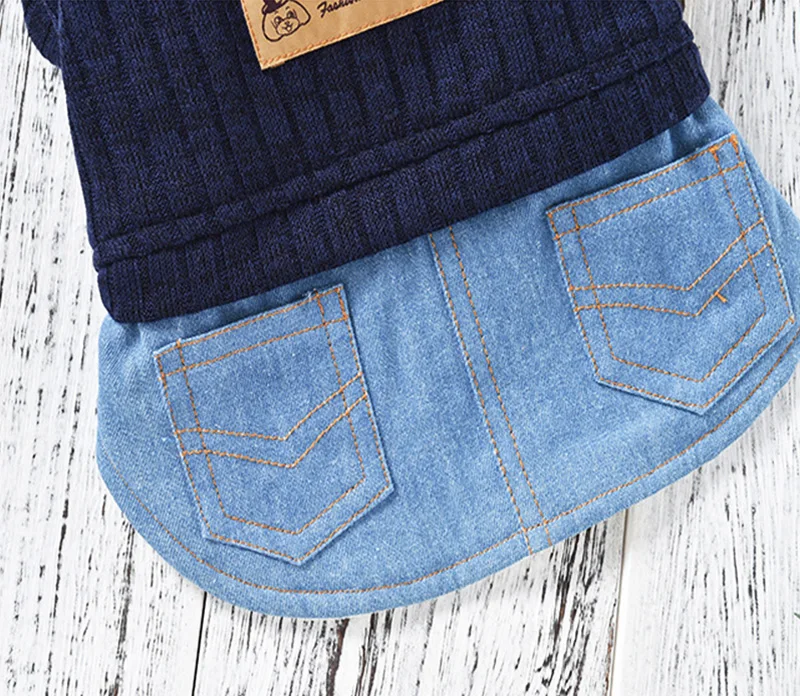 Собака Щенок платье одежда зимняя теплая кофта для детей из джинсовой ткани