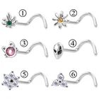 1 шт.6 шт. стержень для пирсинга носа Носовая кость гвоздики ювелирные изделия кольцо для носа Цветущий цветок инопланетянин Циркон Кристалл кошка стиль микро серьги