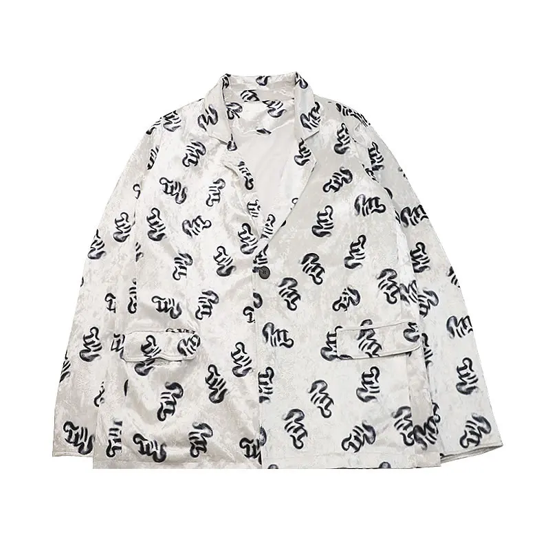 

XITAO Print Casual Blazer Women Tide Fashion Style Notched Collar Long Sleeve Pocket Personality Elegant Single Button ZY4801