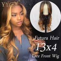 yysoo 13x4 long blonde baylayage color futura synthetic lace front wigs japan fiber blonde highlight wavy wig 4inch deep parting