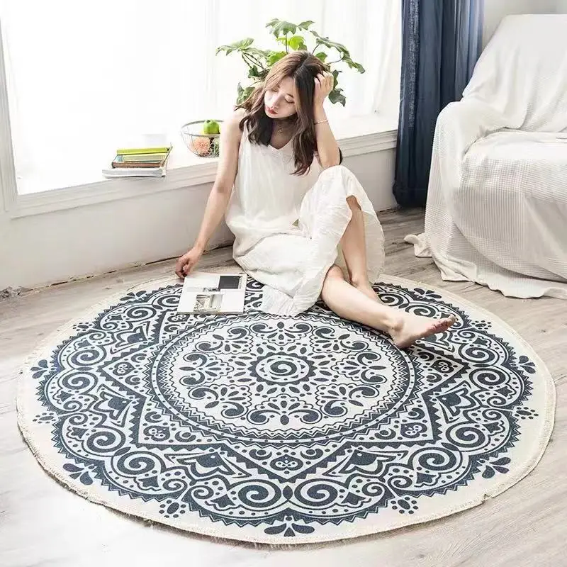 

Bohemian Round Rug Woven Tassel Floor Carpet Mandala Living Room Coffee Table Foot Mat Bedside Blanket Bedroom Doormat Area Rugs