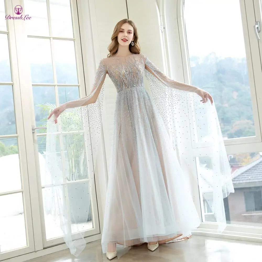 Вечерние платья серебристого цвета Длинные вечерние с кристаллами и бисером