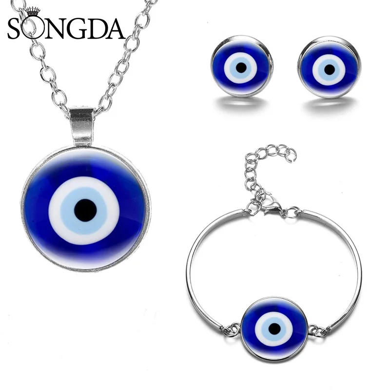 Синий стиль набор ювелирных изделий амулет Очаровательное ожерелье серьги