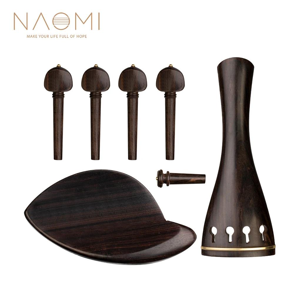 

NAOMI Ebony Violin Tailpiece Ebony Material Copper Inlay Kit W/ Tailpiece+Endpin+Chin Rest+4 Tuning Pegs For 3/4 4/4 Violin