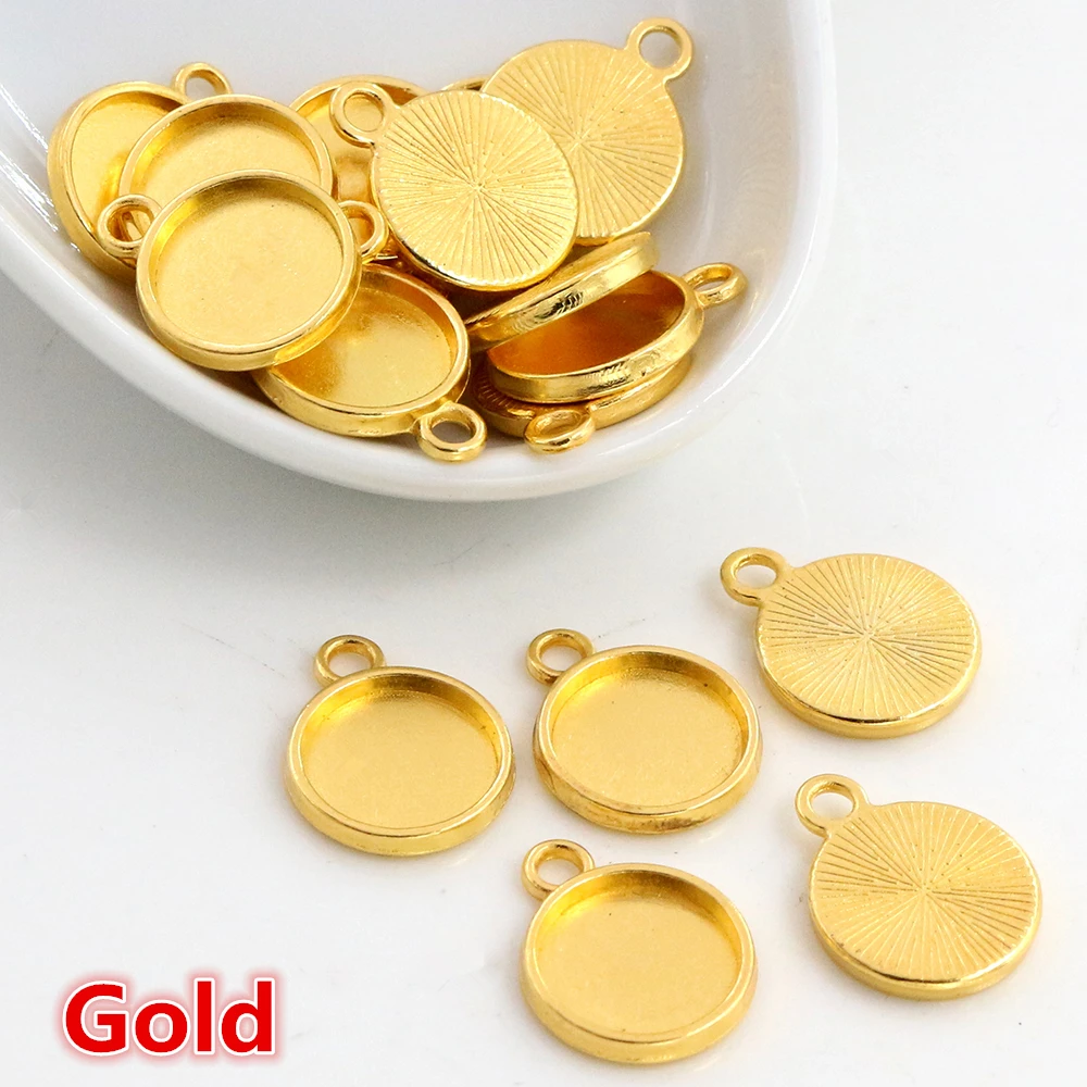 Gold 50 шт., 8, 10 мм, внутренний размер, классический, 6 цветов, с покрытием, односторонний, одиночный, подвесной, простой стиль, кабошон, основа, установка, подвески - Цвет: Gold