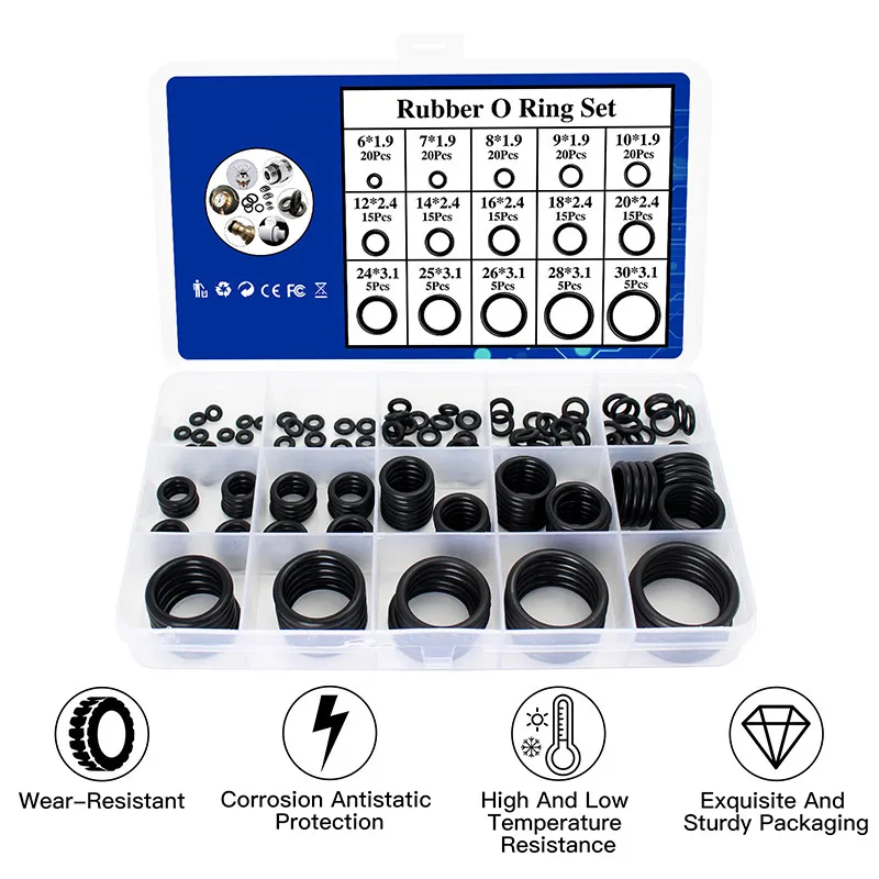 

200Pcs/Box Gasket NBR O-ring Rubber Waterproof Lock Black High Quality Gasket Seal O-Ring Classification Silicone Ring 15 Sizes