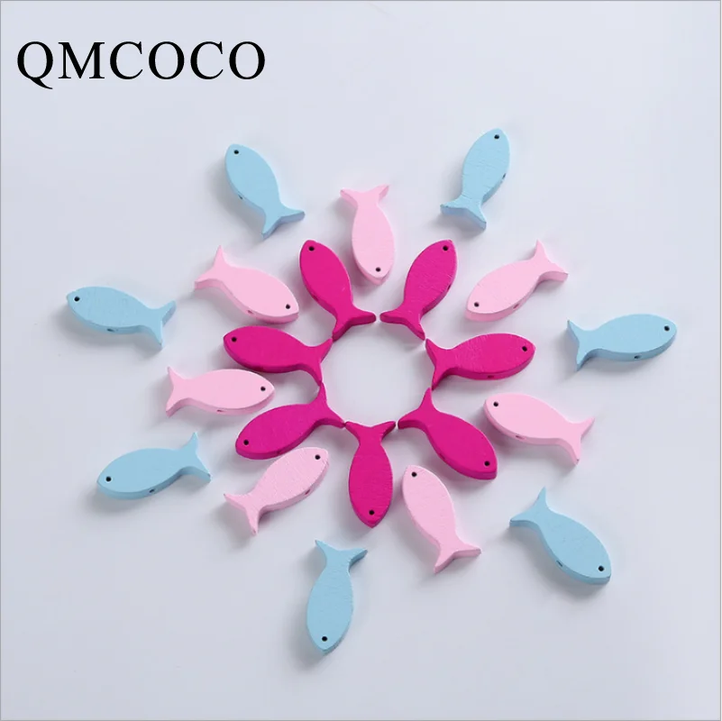 

50Pcs Colorful Cartoon Fish Shape Wooden Beads Wood Chip Children's Handmade Custom Environmentally Jewelry Baby Toy Accessories