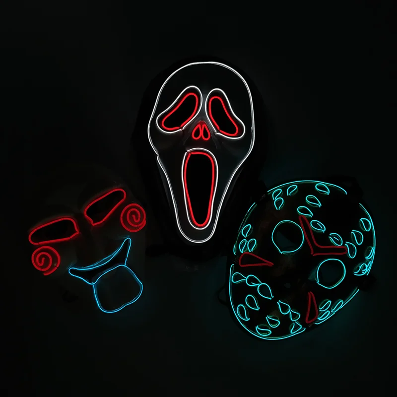 

Horror Movie Mask Cosplay Killer JasonVoorhees Chainsaw Billy Scream Glowing EL Wire Hockey Mask For Halloween