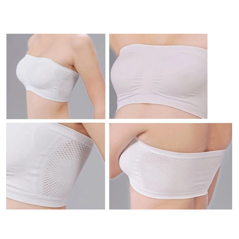 Бюстгальтер женский эластичный бесшовный без бретелек базовый укороченный топ