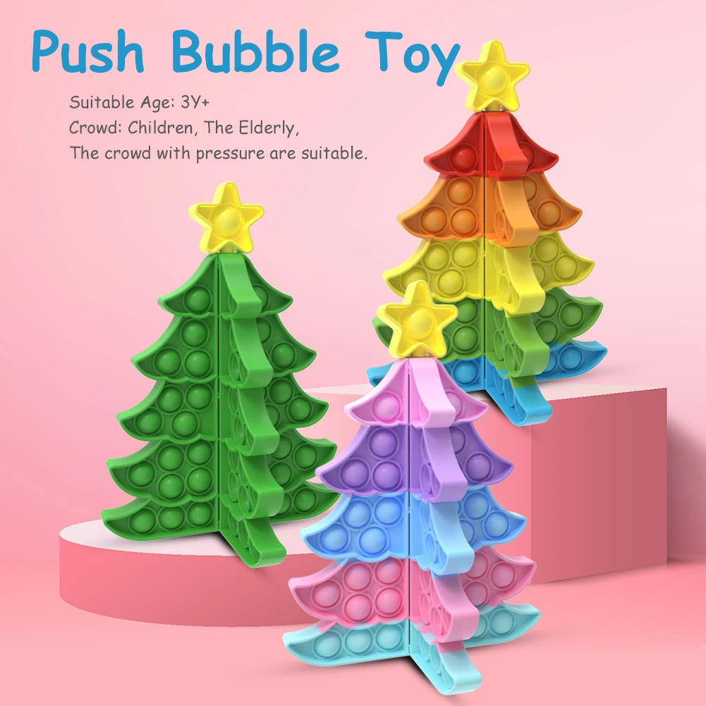 

3D Stitchable Christmas Tree Silicone Push Bubble Fingertip Toys Stress Reliever Adults Kids Sensory Squeeze Decompression Toys