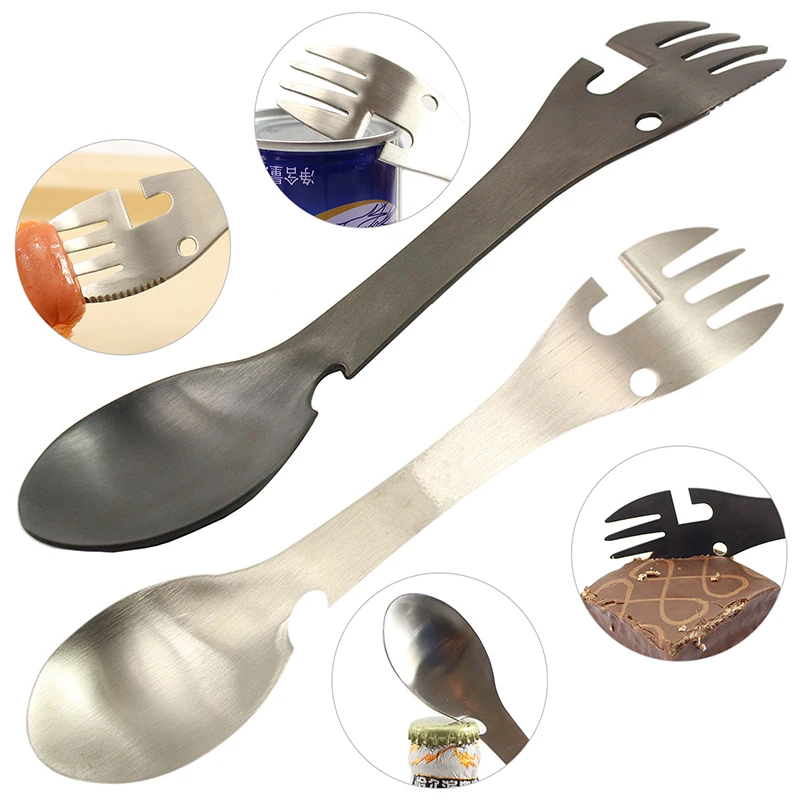 

Camping Cutlery Multitool Picnic Camp Tableware Spoon Can Opener Fork Bottle