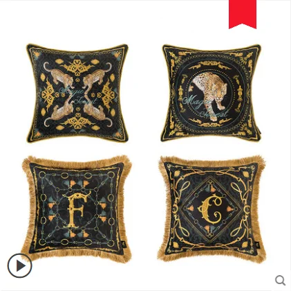 

JS black gold European luxury pillow light luxury retro sofa living room pillow cushion customized bedside back