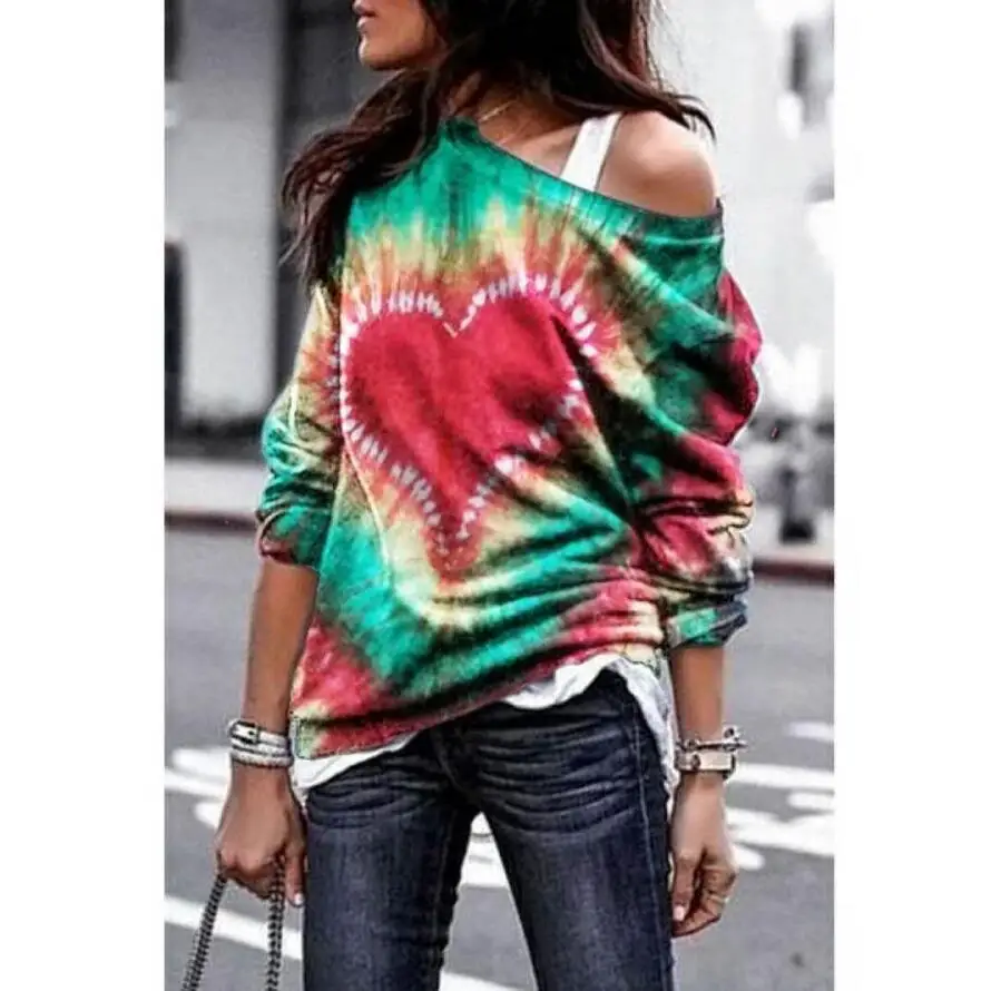 Женский Свободный свитшот с принтом Повседневный пуловер оверсайз круглым