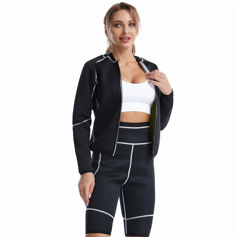 Women's neoprene shaping shirt, slimming body shaper, waistband, zippered blouse, sauna, heated shirt