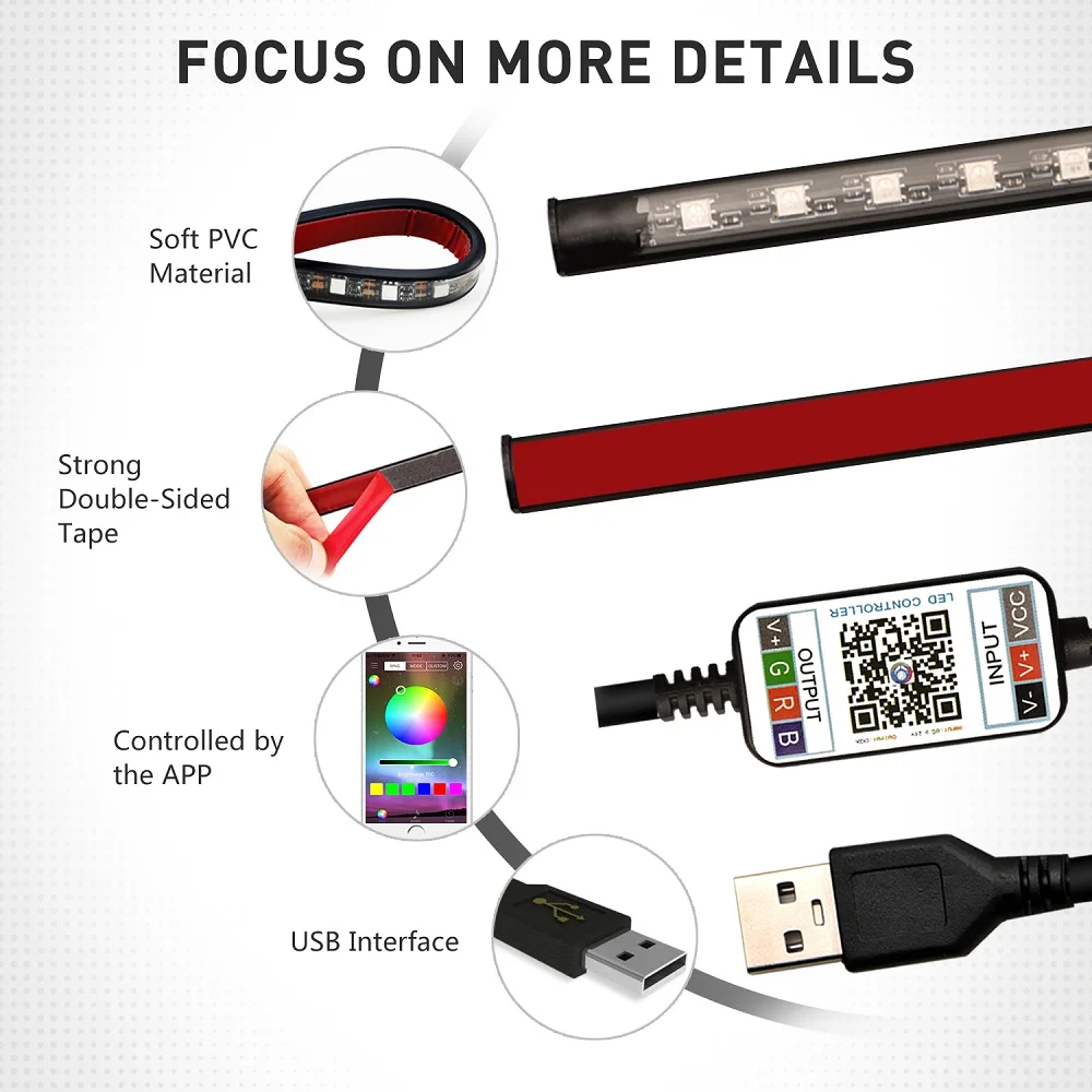 Авто светодиодный окружающей среды светильник USB приложение Управление RGB ленты