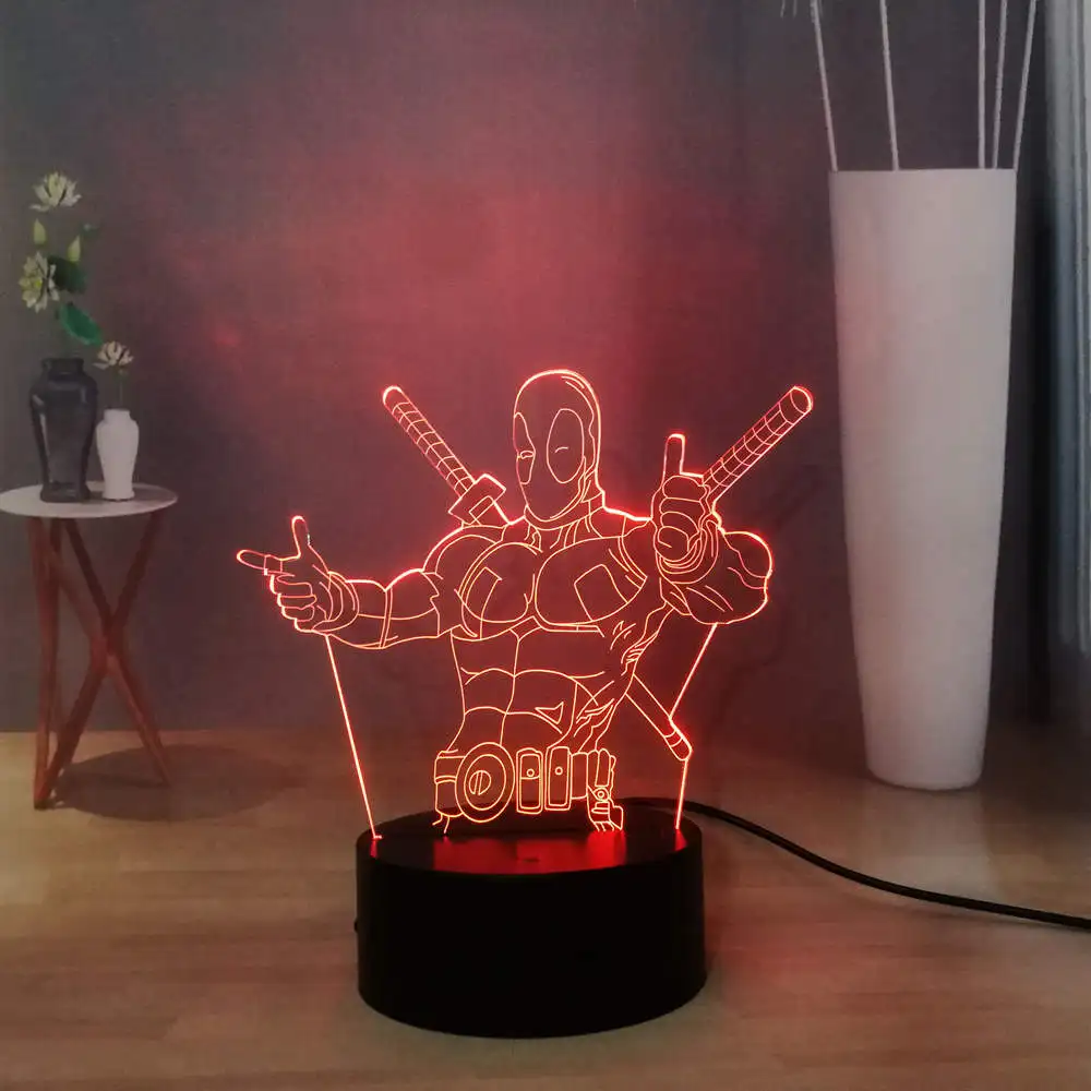 Marvel Cool Deadpool акриловый светодиодный ночной Светильник RGB 7 цветов прикроватная