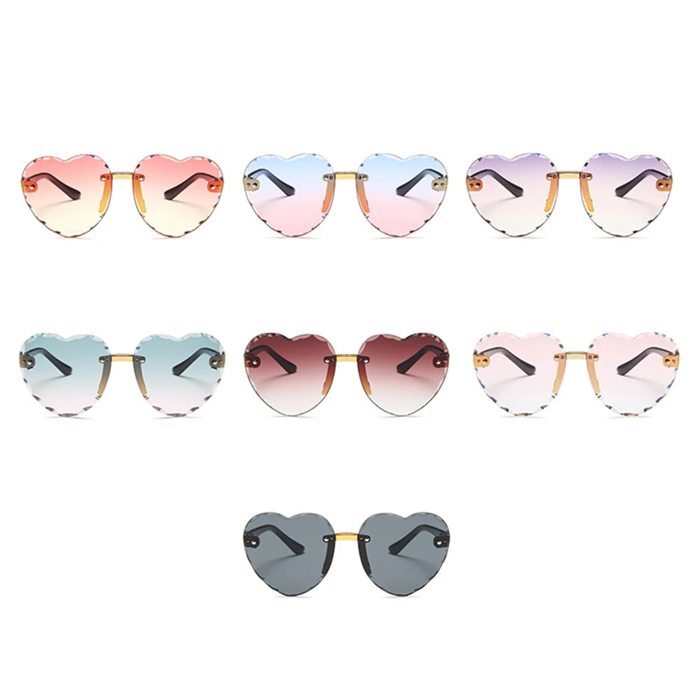 

Child Cute Heart Rimless Frame Sunglasses Fashion Vintage Boys Girls UV400 Protection Eyewear Children Kids Gray Pink Red Lens