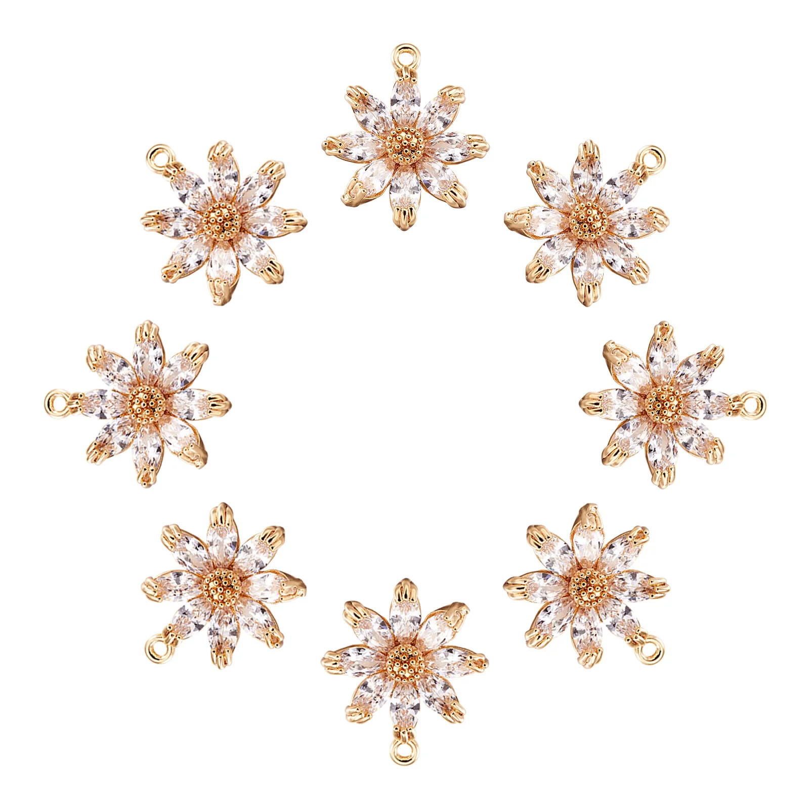 

20Pcs Brass Paved Cubic Zirconia Flower Pendants Charms Real 18K Gold Plated Pendant For Necklace Earring Dangle Jewelry Making