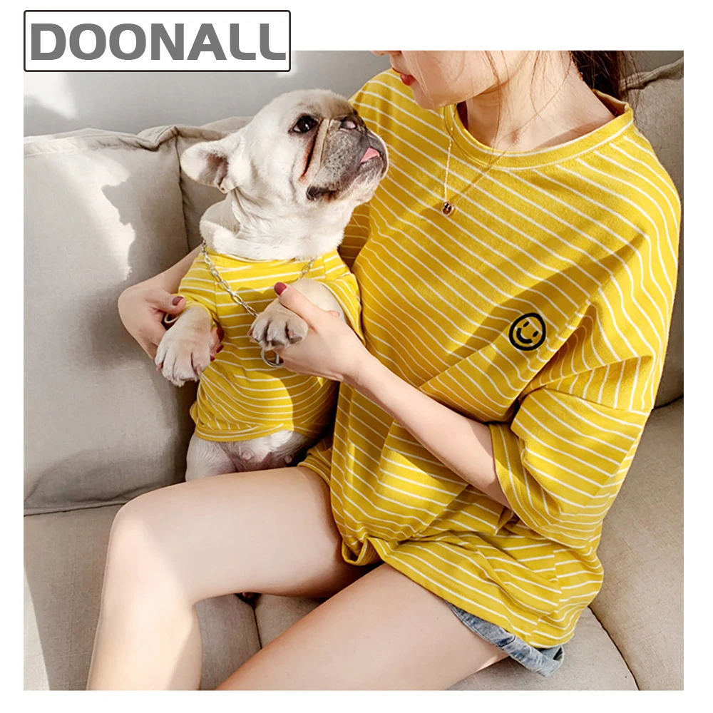 

Dog Clothes Stripes Summer Short-sleeve Shirt [Dog with Me] Pet Costumes Fashion Smiling Clothing For Dogs and the Host Set