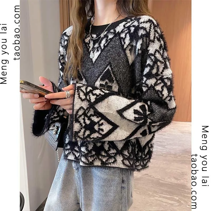 

Осенне-зимний свободный ретро свитер в ленивом стиле, женская верхняя одежда во французском стиле, пуловер, короткая трикотажная одежда