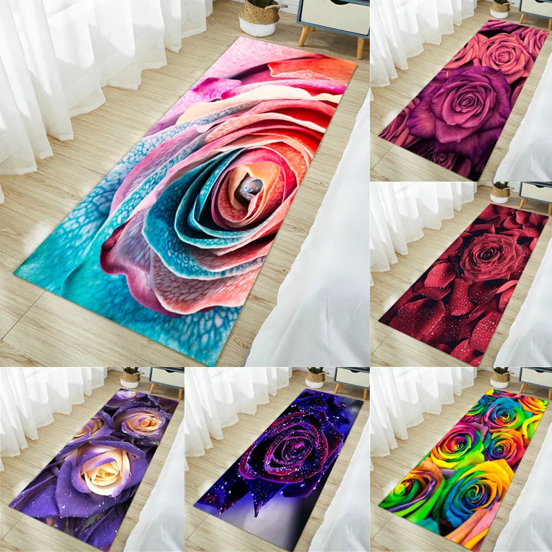 

Нескользящий фланелевый декоративный моющийся коврик для гостиной с принтом роз, коврик для прихожей, коврик для ванной, спальни, напольный...