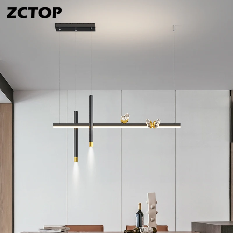 

Hot sale Led Restaurant Lights Chandeliers Living Dining Room Bedroom Decor Hanging Lights Black Gold Lamps Chandelier L100cm