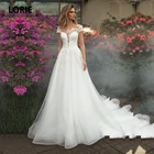 Свадебные платья LORIE в стиле бохо с круглым вырезом, аппликацией, а-силуэт с рукавами-крылышками, трапециевидного силуэта, белое, цвета слоновой кости, фатиновое свадебное платье, платье для невесты 2021