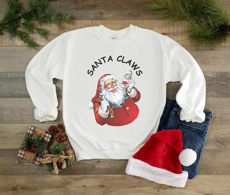 

Santa Claws Colored Sweatshirt Casual Fashion Clothing O-Neck Hoodies Claws Christmas Holiday gift Jumper Cotton Tumblr Crewneck