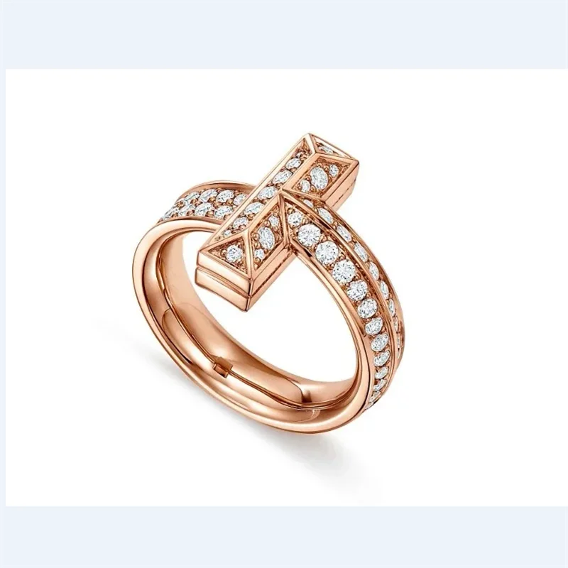 

2020 TIF classic latest full diamond T-shaped women's ring, let the trend in your hand, charm ring