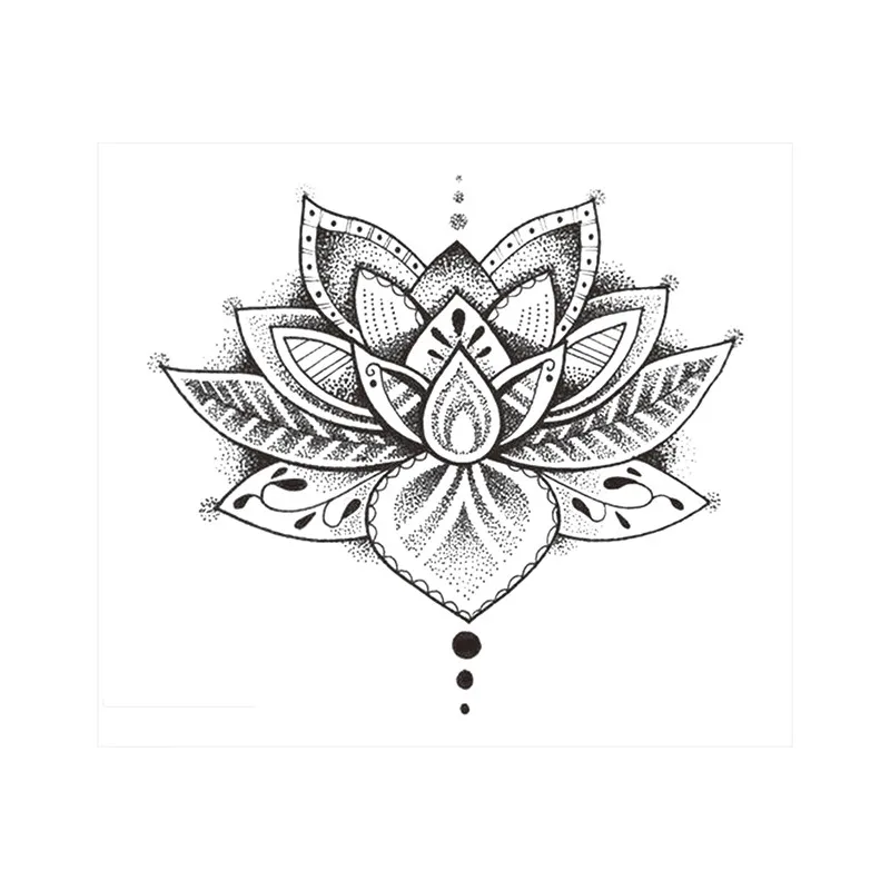 Временная тату наклейка с цветами лотоса винтажная серая водостойкая для женщин