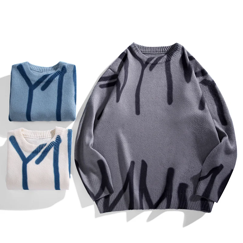 

Autumn Winter Tie-dye Sweater Men's Warm Fashion Casual Knitted Pullover Men Korean Loose Casual O-neck Sweater Mens Clothes