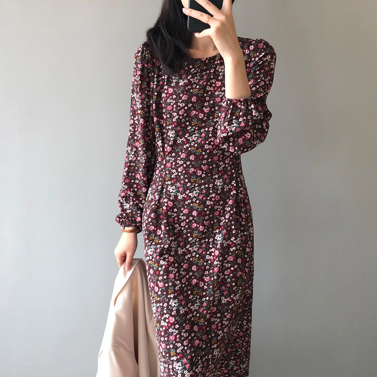 

Женское платье-макси с цветочным принтом, Длинное Элегантное приталенное платье с длинным рукавом, весна 2021