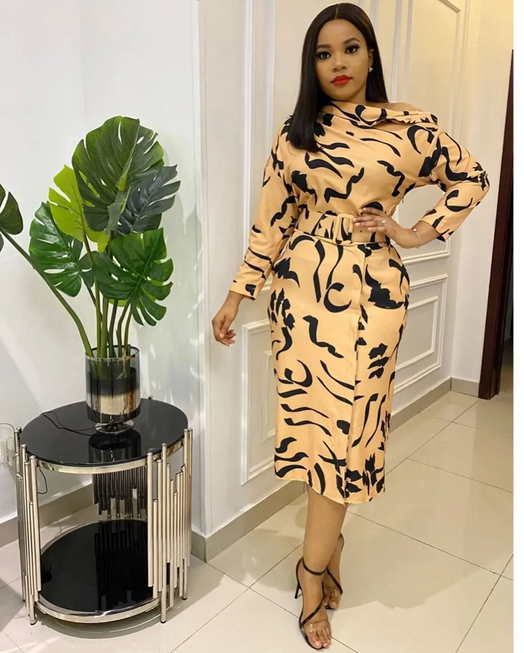 

2021 African mother long sleeve shoulder large dress women's belt large size dress mommy and me dress women summer 2020 vintage