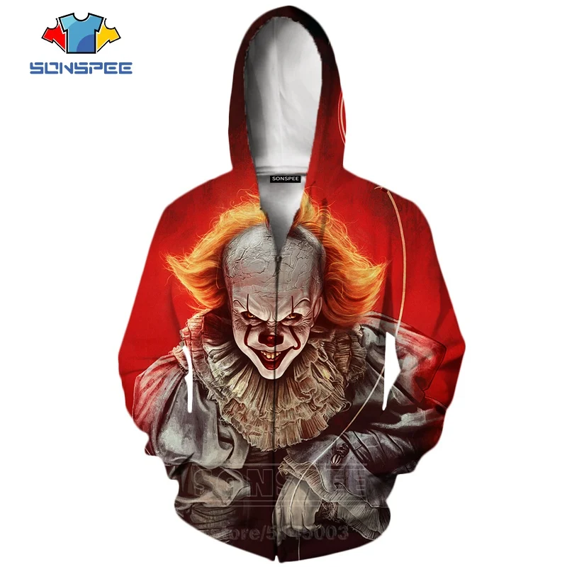 8 It Chapter две молнии толстовки Новые мужские и женские Pennywise клоун Толстовка 3D принт фильм ужасов с длинным рукавом Мода Топ пальто C063-3 - Цвет: 8
