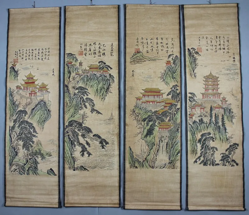 

Folk collection China scroll painting Four screen paintings 4 pair