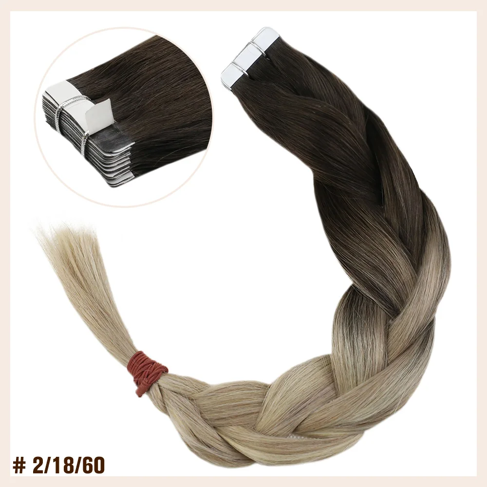 Full Shine Tape in Hair Extensions 50 Gram Glue On Hair Balayage Color Machine Remy Human Hair Extensions Invisible Hair Tapes