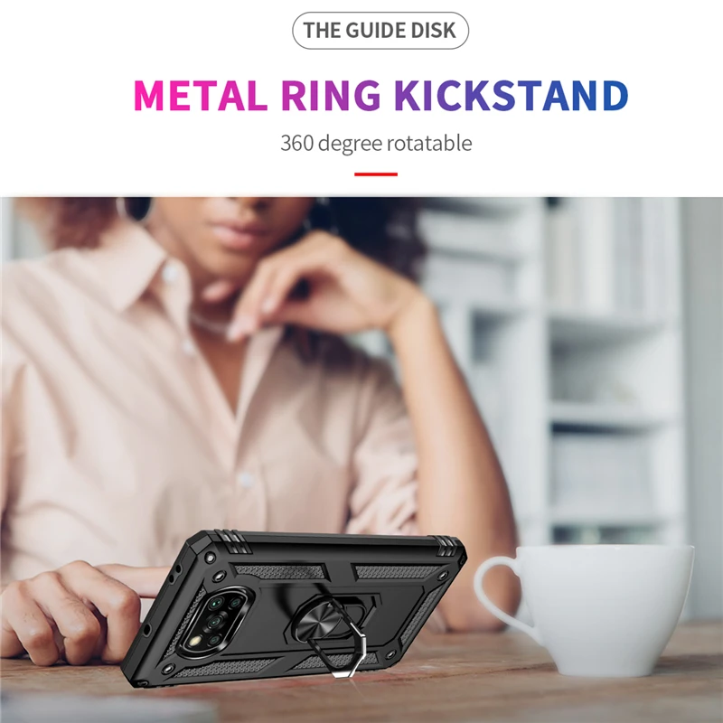For Poco X3 NFC Armor Finger Ring Case for Xiaomi Poco Phone X3 NFC X3 Pro F3 POKO M3 Pro 11 Redmi K40 Note 9S 9 8 9C 9A 10T 5G
