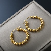 zmfashion beaded hoop earring woman simple small circle round ball stainless steel gold color trend female jewelry accessories