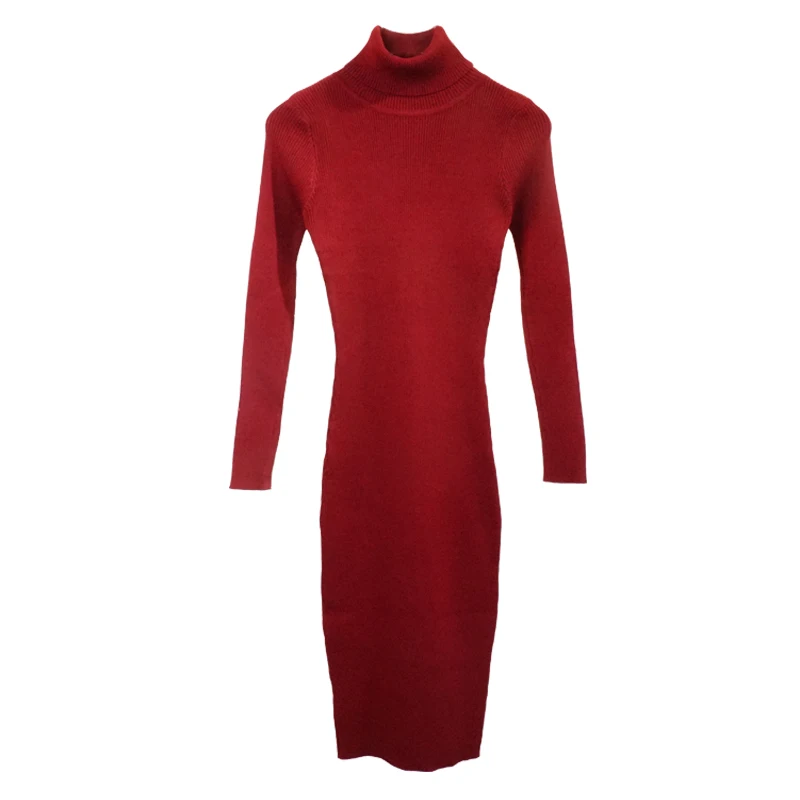 

New Autumn Winter Women Knitted Dress Turtleneck Sweater Dresses Lady Slim Bodycon Long Sleeve Bottoming Dress Vestidos PP003