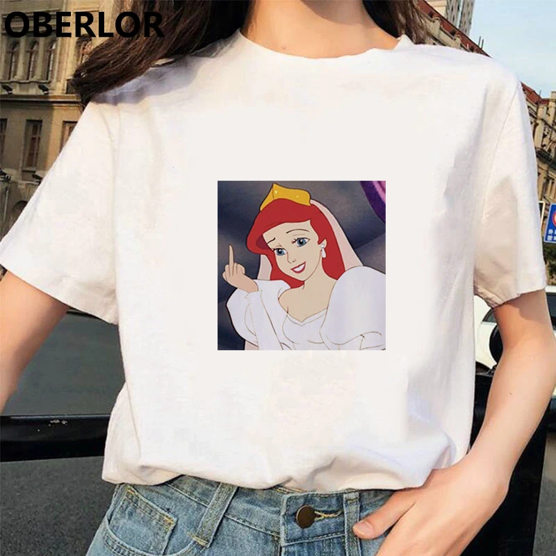 Camisetas Verano Mujer футболка принцессы с принтом Золушки женская летняя белая с коротким рукавом Harajuku Эстетическая одежда